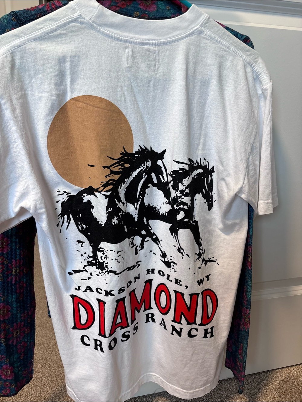 Diamond Cross Ranch Jackson Hole White Short Sleeve Horses Graphic Unisex Tee - Picture 9 of 9